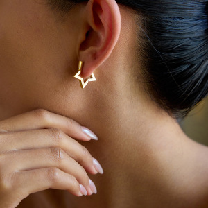 1 Paire De Boucles D'Oreilles Créoles Pour Femme, Collection Simple Series Classic Star, En Acier Inoxydable Étanche, Couleur Or. h5 Image6