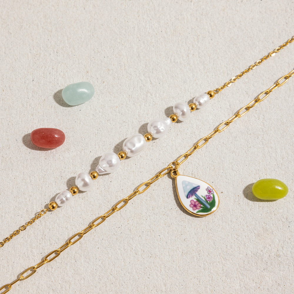 Collier Pendentif Goutte En Acier Inoxydable Étanche Couleur Or Pour Femme (1 Pièce) h5Image8