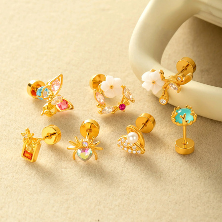 Boucles d'oreilles papillon en cuivre doré et zircon 2
