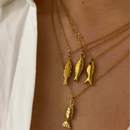 Collier pendentif en acier inoxydable doré, 1 pièce, en forme de poisson 2