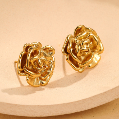 Boucles d'oreilles puces Daily Flower pour femmes, en acier inoxydable étanche, couleur or 2