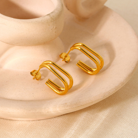 Boucles d'oreilles puces Daily Geometric pour femmes, en acier inoxydable étanche, couleur or 2