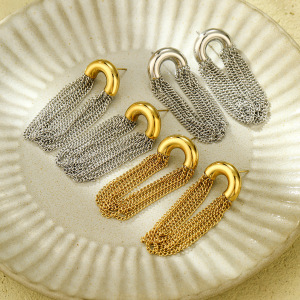 Boucles D'Oreilles Pendantes Pour Femmes, En Acier Inoxydable Imperméable, Couleur Or, Avec Pompon h5 Image3