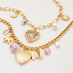Bracelet À Breloques Pour Femme, En Acier Inoxydable, Couleur Or, Avec Un Cœur Délicat (1 Pièce). h5 Image8