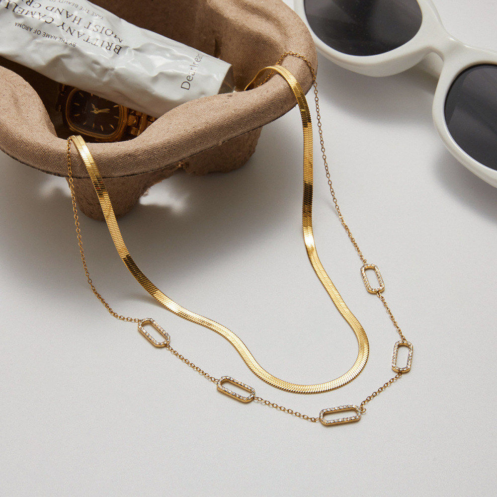 Collier Chaîne Femme En Acier Inoxydable Doré, Style Géométrique Décontracté, Étanche (1 Pièce) Image5