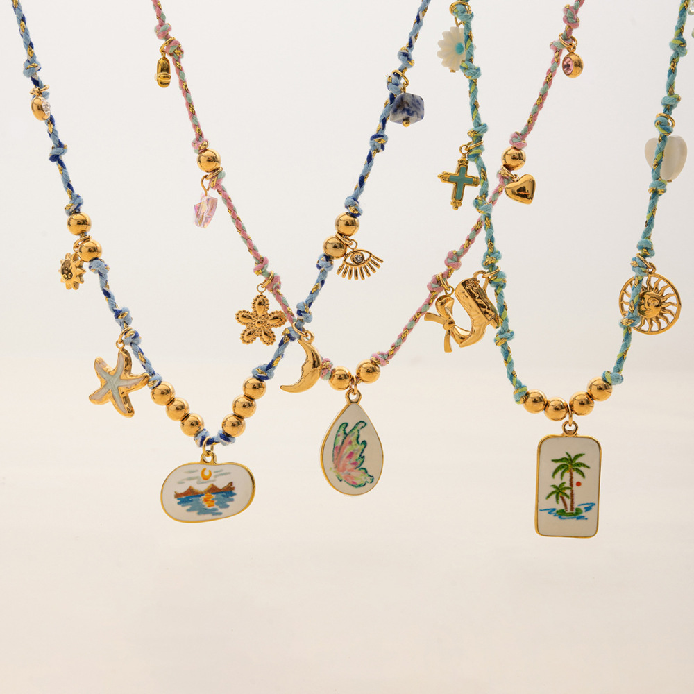 Collier Tressé Élégant Pour Femme, En Acier Inoxydable Doré, Motif Cocotier, Étanche (1 Pièce) Image5