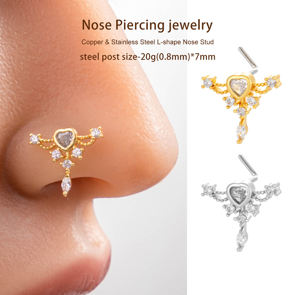 1 Pièce De Piercing De Nez Délicat En Forme De Cœur En Cuivre Doré Et Zircon Pour Femme h5Image4