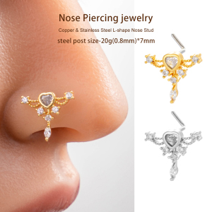 1 Pièce De Piercing De Nez Délicat En Forme De Cœur En Cuivre Doré Et Zircon Pour Femme h5 Image4