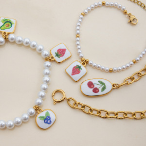 1 Paire De Colliers Pendentifs Pour Femmes En Acier Inoxydable Couleur Or, Couleur Cerisier Naturel h5 Image7