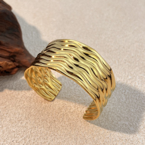 Bracelet Manchette Étanche En Acier Inoxydable Couleur Or (1 Pièce) h5 