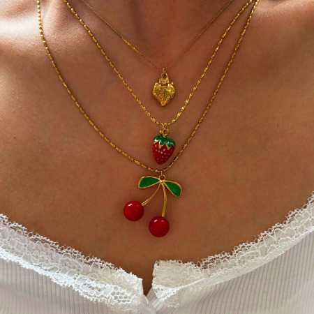 Collier pendentif en acier inoxydable doré, étanche, en forme de fruit (1 pièce)