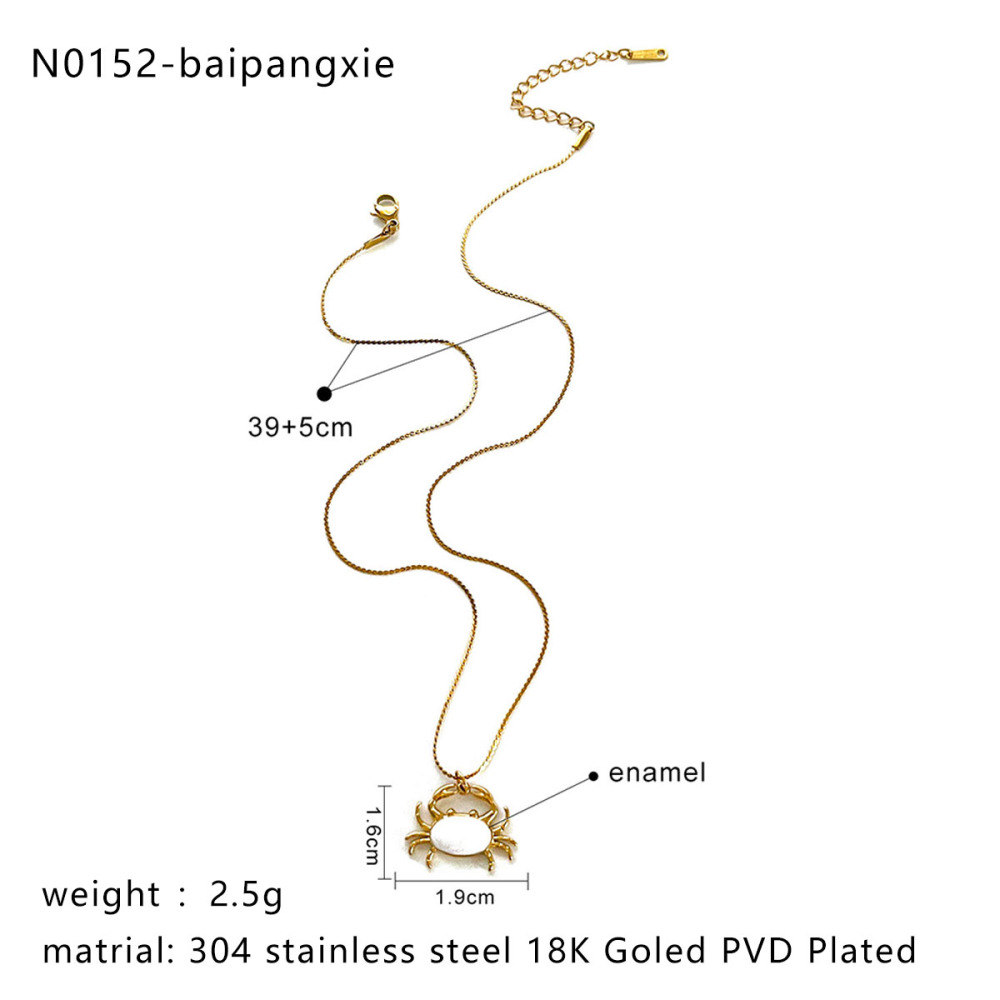Collier Pendentif En Acier Inoxydable Doré, Émaillé, En Forme De Crabe (1 Pièce) Image2