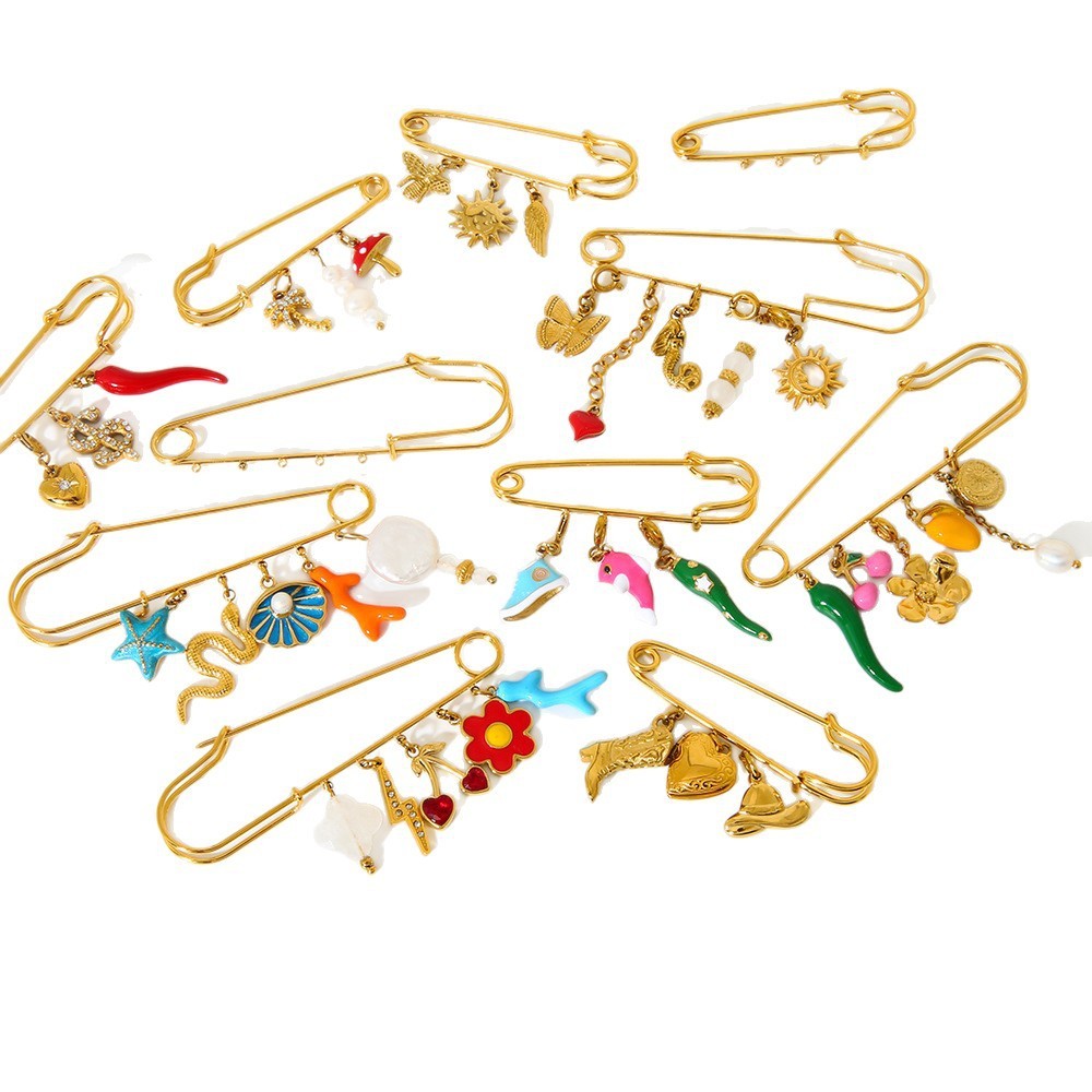 1 Paire De Broches De Luxe Daily Flower En Acier Inoxydable Étanche Couleur Or Image5