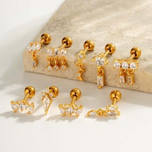 Boucles D'Oreilles Pendantes Pour Femme, 1 Pièce, Motif Géométrique Brillant, Couleur Cuivre Or Et Zircone h5 Image4