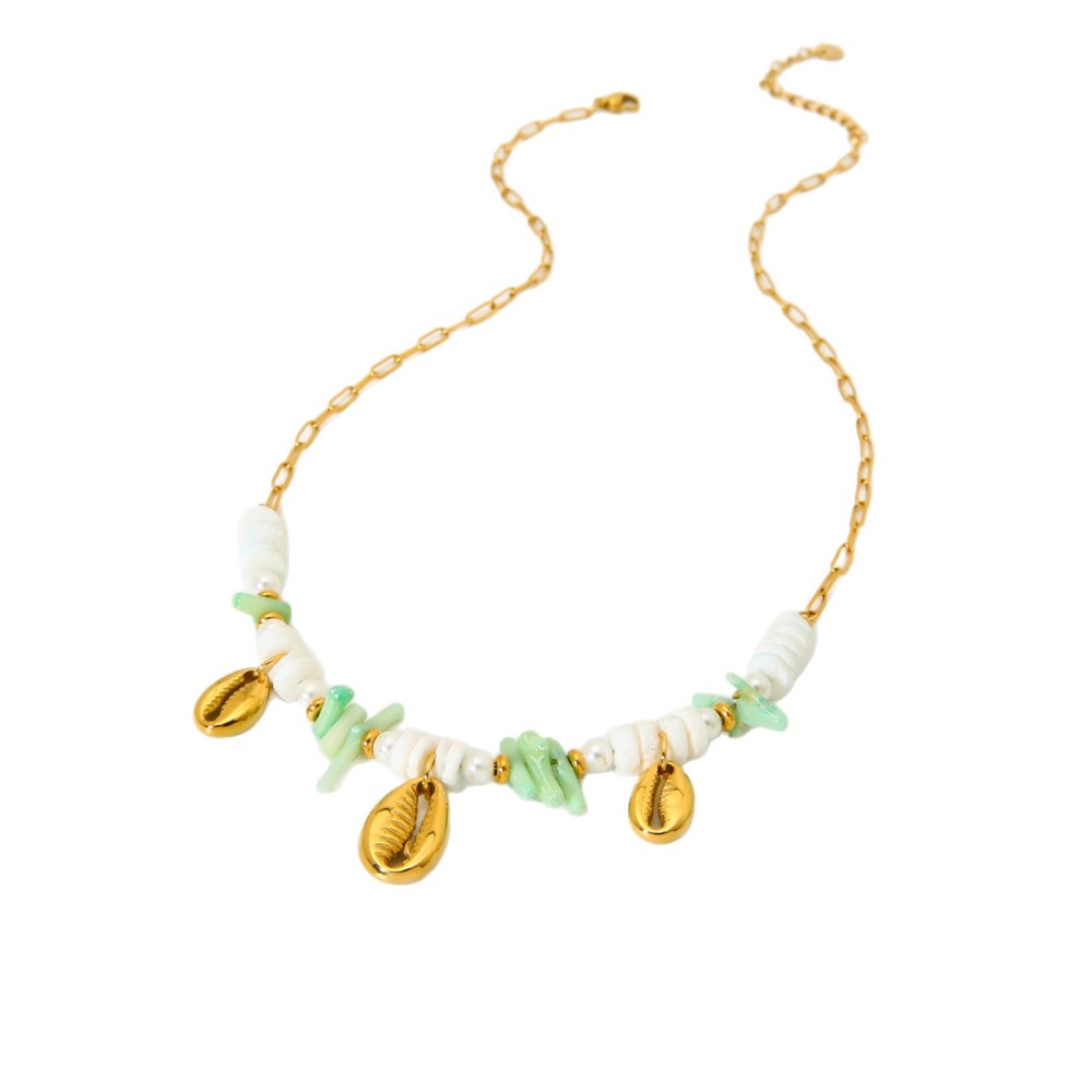 Collier Pendentif En Acier Inoxydable Doré, Étanche, En Forme De Coquillage Image4