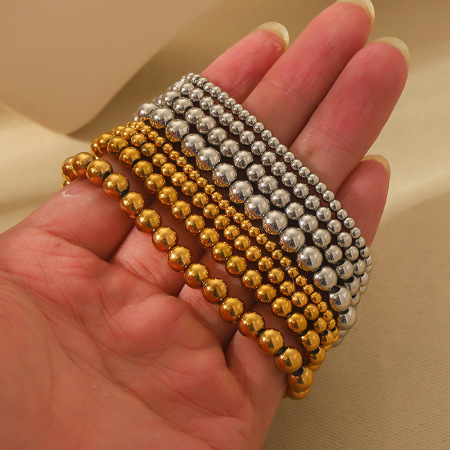 Bracelet pour femme Simple Series Daily Beads en acier inoxydable étanche couleur or