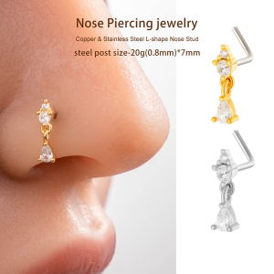 1 Pièce De Piercing De Nez En Forme De Goutte En Cuivre Doré Et Zircon Pour Femme h5 Image4