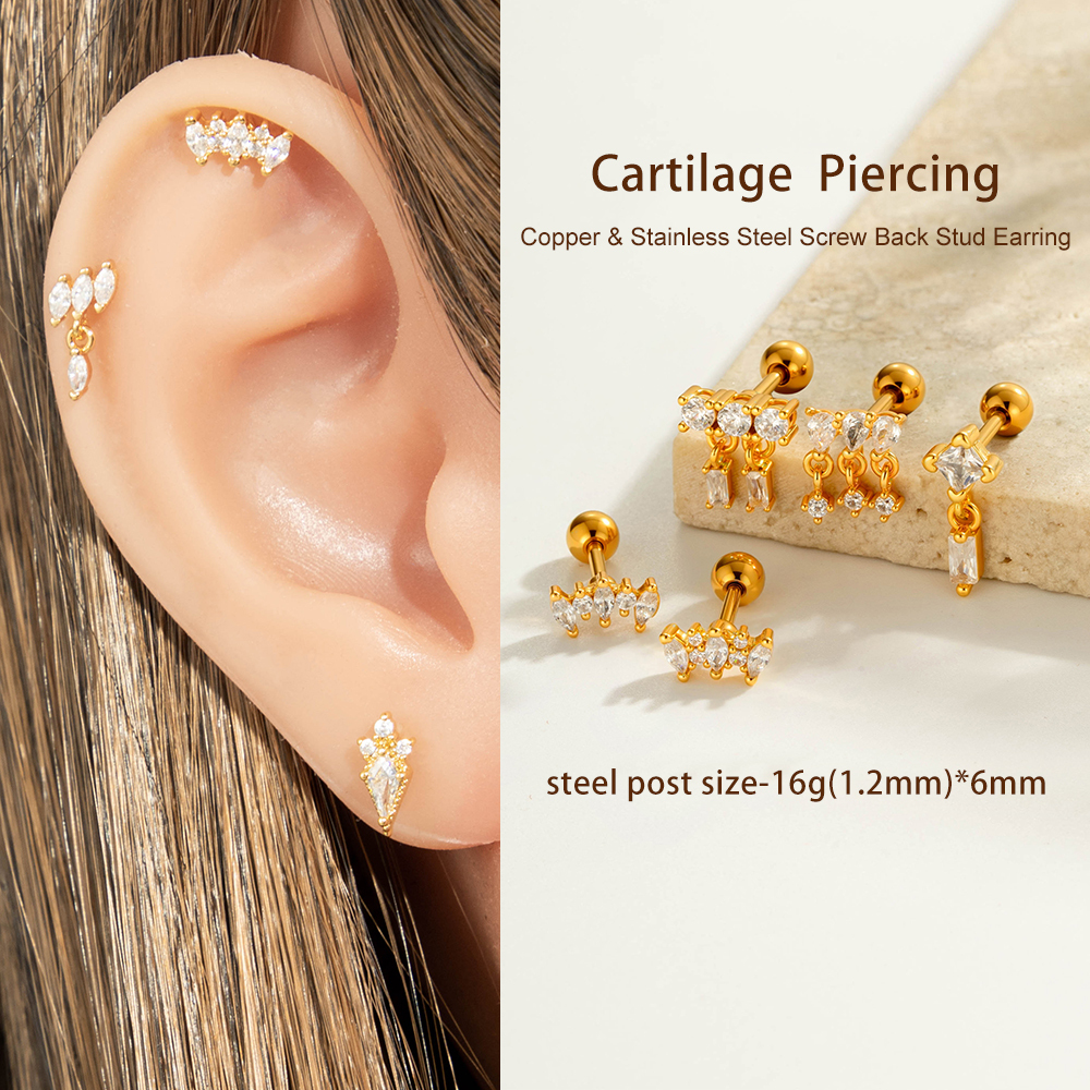 Boucles D'Oreilles Pendantes Pour Femme, 1 Pièce, Motif Géométrique Brillant, Couleur Cuivre Or Et Zircone Image5