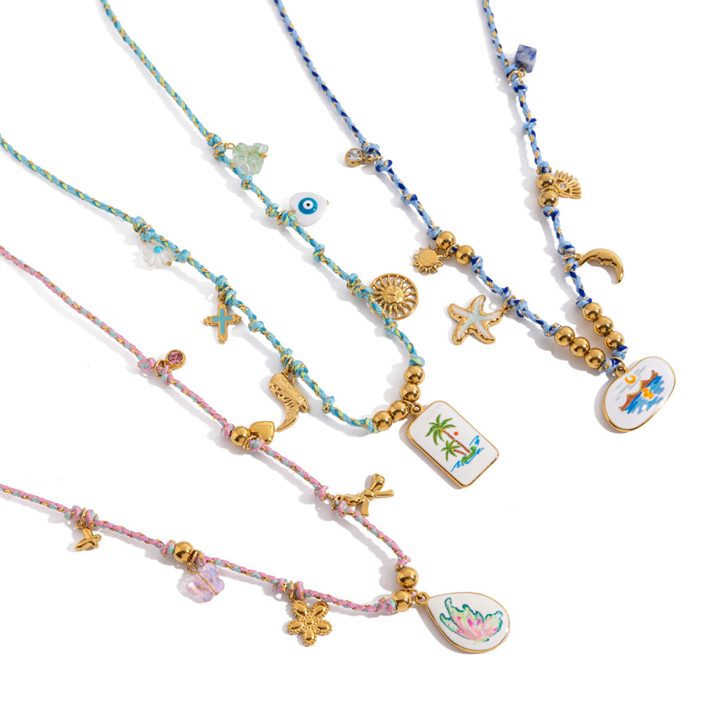 Collier Tressé Élégant Pour Femme, En Acier Inoxydable Doré, Motif Cocotier, Étanche (1 Pièce) Image6