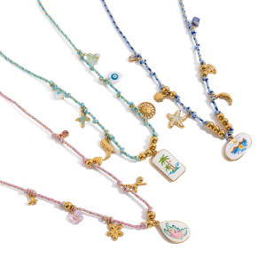 Collier Tressé Élégant Pour Femme, En Acier Inoxydable Doré, Motif Cocotier, Étanche (1 Pièce) h5 Image6
