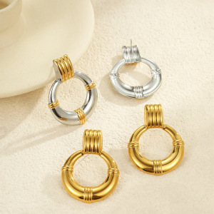 Boucles D'Oreilles Puces Pour Femmes, Luxueuses, Rétro, Géométriques, En Acier Inoxydable Étanche. h5 Image2