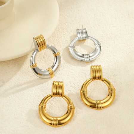 Boucles d'oreilles puces pour femmes, luxueuses, rétro, géométriques, en acier inoxydable étanche. 2