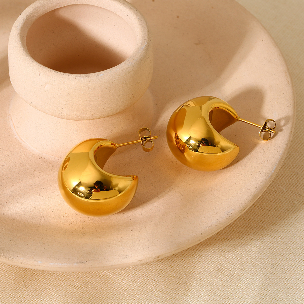 1 Paire De Boucles D'Oreilles Puces Géométriques Simples Pour Femme, En Acier Inoxydable Étanches. Image4