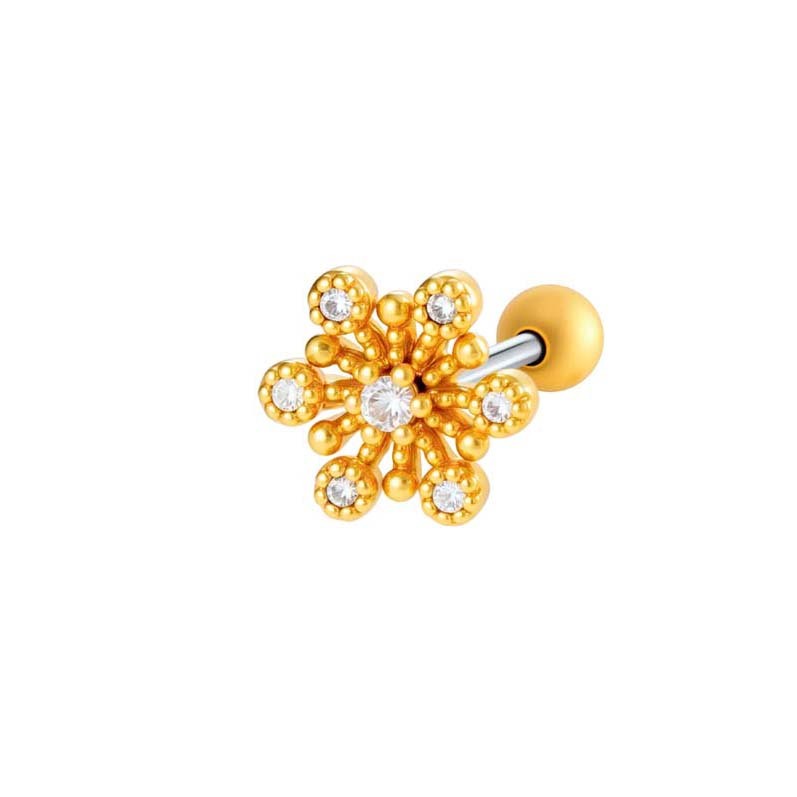 Boucles D'Oreilles Piercing Pour Femme, 1 Pièce, Étoile, Cuivre, Couleur Or, Zircon 