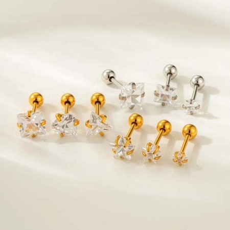Boucles d'oreilles piercing femme en forme de cœur, en acier inoxydable étanche et zircon (1 pièce).
