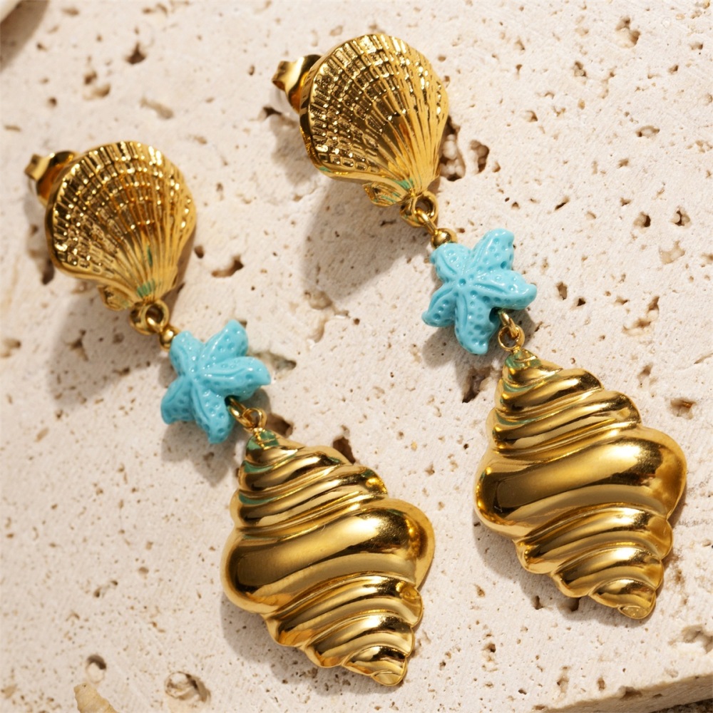 1 Paire De Boucles D'Oreilles Pendantes En Acier Inoxydable Étanche Couleur Or Image3