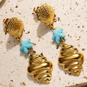 1 Paire De Boucles D'Oreilles Pendantes En Acier Inoxydable Étanche Couleur Or h5 Image3