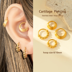 Boucle D'Oreille Piercing En Acier Inoxydable Étanche Couleur Or (1 Pièce) h5 Image4