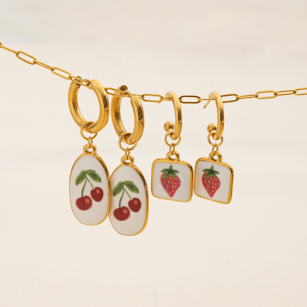 1 Paire De Colliers Pendentifs Pour Femmes En Acier Inoxydable Couleur Or, Couleur Cerisier Naturel h5Image4