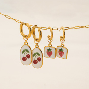 1 Paire De Colliers Pendentifs Pour Femmes En Acier Inoxydable Couleur Or, Couleur Cerisier Naturel h5 Image4