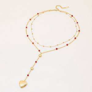 Collier Superposé Sophistiqué En Acier Inoxydable, Couleur Or, Avec Pendentif Cœur (1 Pièce) h5 Image6