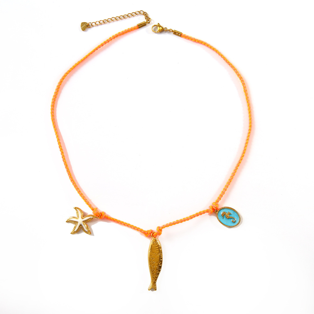 Colliers Pendentifs Pour Femmes En Acier Inoxydable Doré, Motif Poisson À Contraste De Couleurs h5Image8