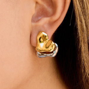 Boucles D'Oreilles Puces Pour Femme, Modèle Sweet Heart, En Acier Inoxydable Étanche, Couleur Or (1 Paire) h5 Image3