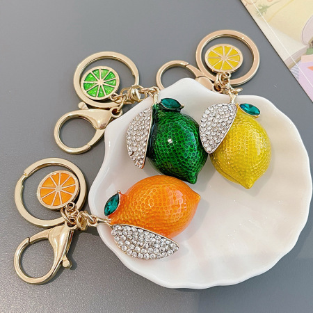 Porte-clés Simple Series Daily Fruit en alliage et strass 2