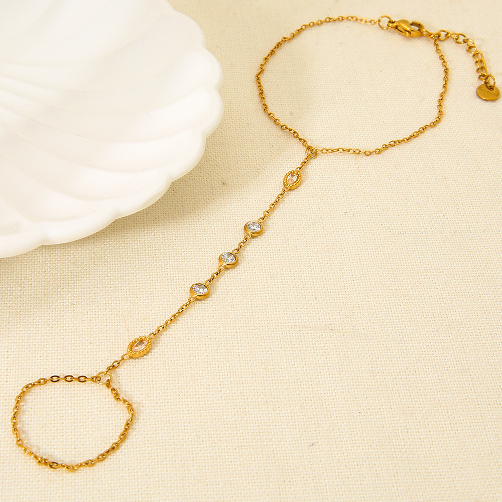 Bracelet En Acier Inoxydable Étanche, Couleur Or, Avec Zircon, À Relier Au Doigt (1 Pièce). Image3