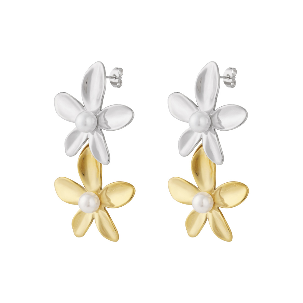 Boucles D'Oreilles Pendantes Pour Femme, Collection « Sweet Flower », En Acier Inoxydable Doré, Étanches, 1 Paire 