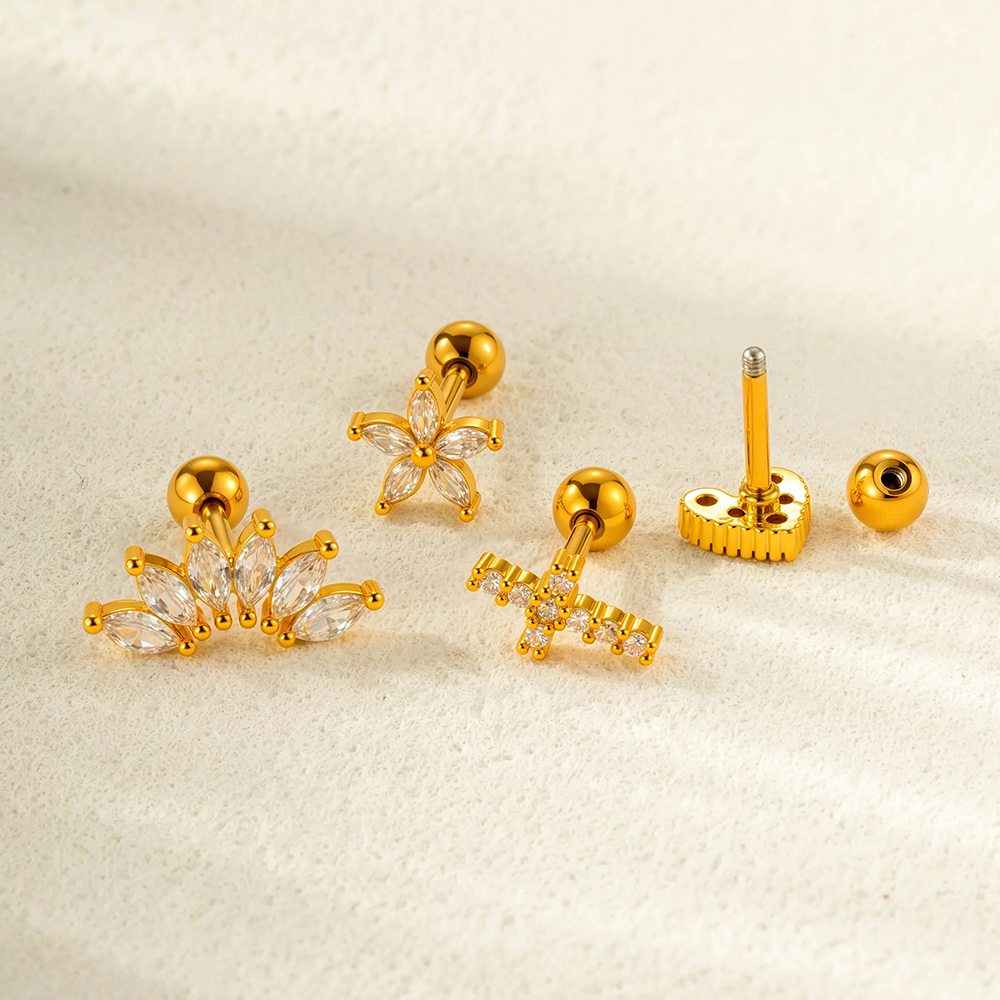 Boucles D'Oreilles Piercing En Zircon Couleur Cuivre Or 1 Pièce Image3