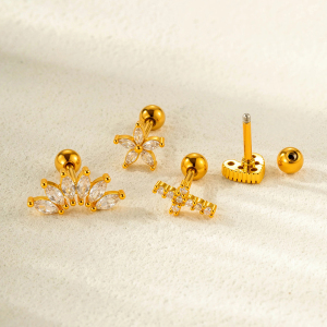 Boucles D'Oreilles Piercing En Zircon Couleur Cuivre Or 1 Pièce h5 Image3
