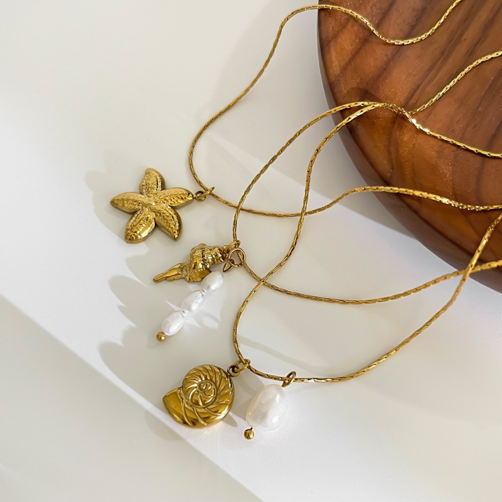 Collier Pendentif Océanique En Acier Inoxydable Couleur Or, 1 Pièce Image4