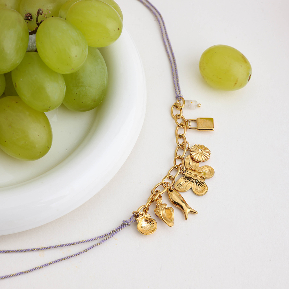 Collier Tressé Pour Femme, Collection Romantique, Motif Papillon Naturel, En Acier Inoxydable, Couleur Or, Étanche (1 Pièce) h5Image5