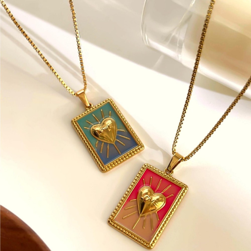 Collier Pendentif En Acier Inoxydable Étanche En Forme De Cœur, Motif Tarot Image5