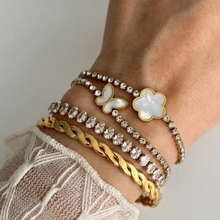 Bracelet à breloques en acier inoxydable doré, étanche, avec fleur (1 pièce).