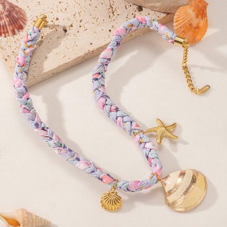 Collier pendentif coquillage couleur or, en acier inoxydable étanche, pour vacances romantiques (1 pièce) 2