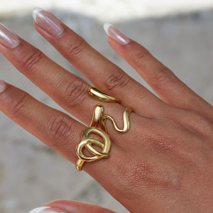Bague Romantique En Forme De Bretzel, En Acier Inoxydable Étanche, Couleur Or (1 Pièce) h5 Image6