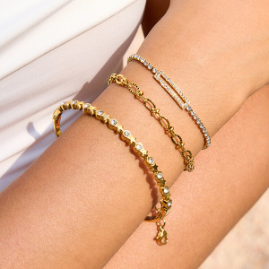 Bracelet À Maillons Romantique En Acier Inoxydable Doré, Imperméable, Avec Motif Cœur (1 Pièce) h5 Image3