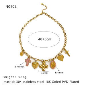 Collier Pendentif Croix En Acier Inoxydable Étanche Couleur Or (1 Pièce) h5 Image2